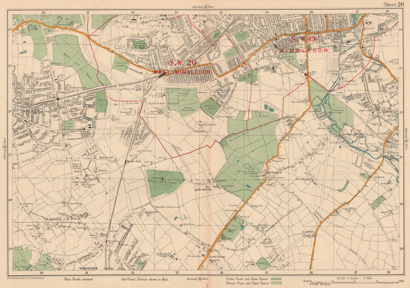 MERTON MORDEN NEW MALDEN Raynes/Worcester/Cottenham/Motspur Park. BACON 1927 map